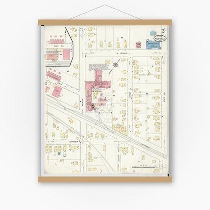 Old map wall art mockup — magnetic wood frame on white wall — Sanborn Fire Insurance Map from Norwalk, Huron County, Ohio (1911), Sheet #0002