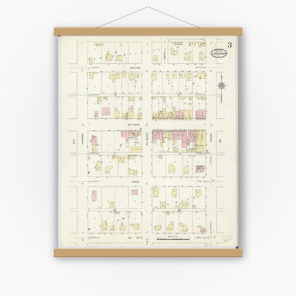 Old map wall art mockup — magnetic wood frame on white wall — Sanborn Fire Insurance Map from Lebanon, Saint Clair County, Illinois (1914), Sheet #0003