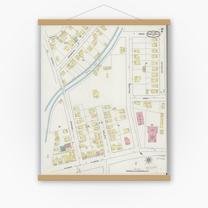 Old map wall art mockup — magnetic wood frame on white wall — Sanborn Fire Insurance Map from Port Jervis, Orange County, New York (1894), Sheet #0007
