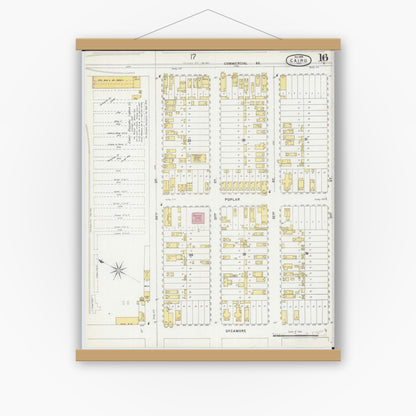 Old map wall art mockup — magnetic wood frame on white wall — Sanborn Fire Insurance Map from Cairo, Alexander County, Illinois (1896), Sheet #0016