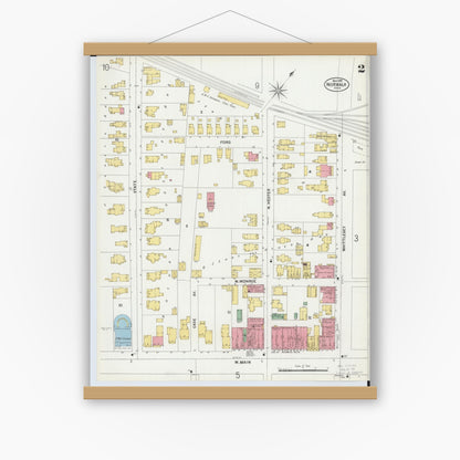 Old map wall art mockup — magnetic wood frame on white wall — Sanborn Fire Insurance Map from Norwalk, Huron County, Ohio (1899), Sheet #0002