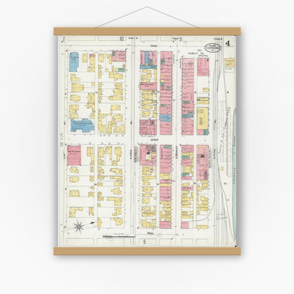 Old map wall art mockup — magnetic wood frame on white wall — Sanborn Fire Insurance Map from Corning, Steuben County, New York (1903), Sheet #0004