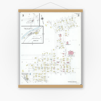 Old map wall art mockup — magnetic wood frame on white wall — Sanborn Fire Insurance Map from Lewisburg, Preble County, Ohio (1951), Sheet #0003