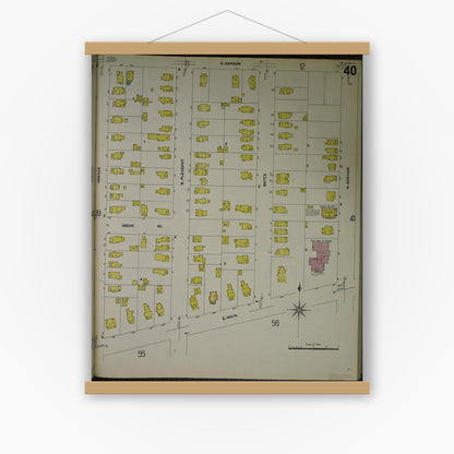 Old map wall art mockup — magnetic wood frame on white wall — Sanborn Fire Insurance Map from Jackson, Jackson County, Michigan (1907), Sheet #0040