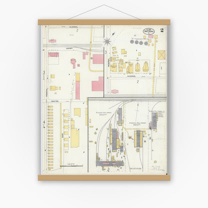 Old map wall art mockup — magnetic wood frame on white wall — Sanborn Fire Insurance Map from Natrona, Allegheny County, Pennsylvania (1906), Sheet #0002