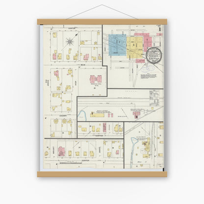 Old map wall art mockup — magnetic wood frame on white wall — Sanborn Fire Insurance Map from Blanchester, Clinton County, Ohio (1898) - Complete Map Set