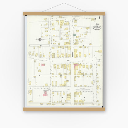 Old map wall art mockup — magnetic wood frame on white wall — Sanborn Fire Insurance Map from Baltimore, Fairfield County, Ohio (1910), Sheet #0004