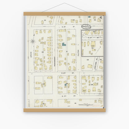 Old map wall art mockup — magnetic wood frame on white wall — Sanborn Fire Insurance Map from Jamestown, Chautauqua County, New York (1891), Sheet #0004