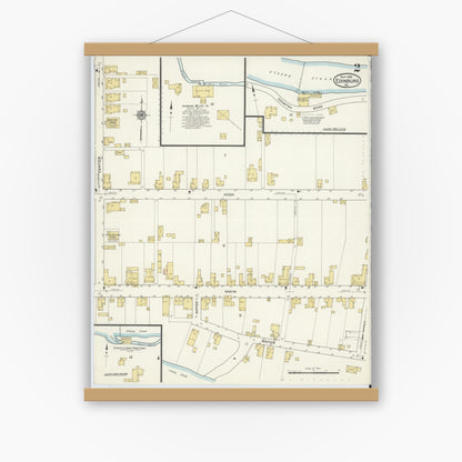 Old map wall art mockup — magnetic wood frame on white wall — Sanborn Fire Insurance Map from Edinburg, Shenandoah County, Virginia (1915), Sheet #0002