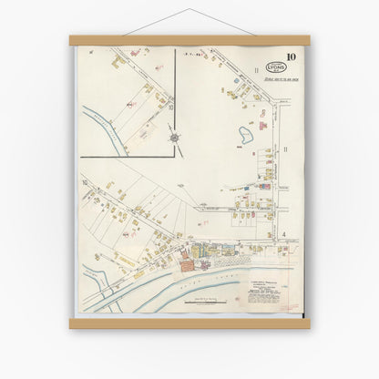 Old map wall art mockup — magnetic wood frame on white wall — Sanborn Fire Insurance Map from Lyons, Wayne County, New York (1949), Sheet #0010