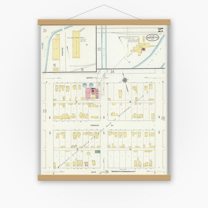 Old map wall art mockup — magnetic wood frame on white wall — Sanborn Fire Insurance Map from Marinette, Marinette County, Wisconsin (1910), Sheet #0027
