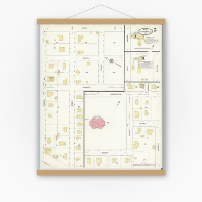 Old map wall art mockup — magnetic wood frame on white wall — Sanborn Fire Insurance Map from Stephenville, Erath County, Texas (1912), Sheet #0005