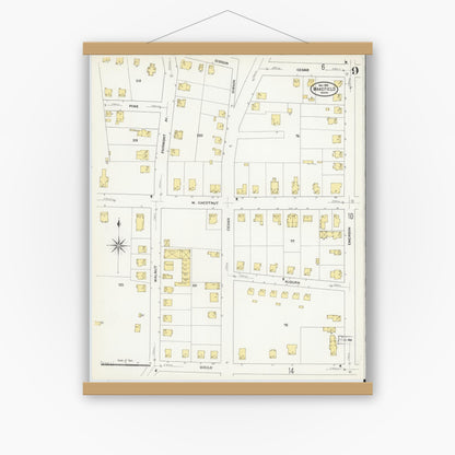Old map wall art mockup — magnetic wood frame on white wall — Sanborn Fire Insurance Map from Wakefield, Middlesex County, Massachusetts (1909), Sheet #0009