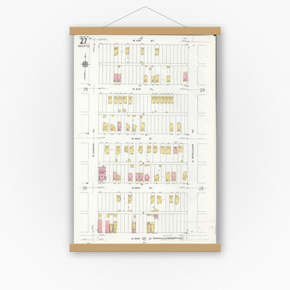Old map wall art mockup — magnetic wood frame on white wall — Sanborn Fire Insurance Map from Chicago, Cook County, Illinois (1920), Sheet #0027