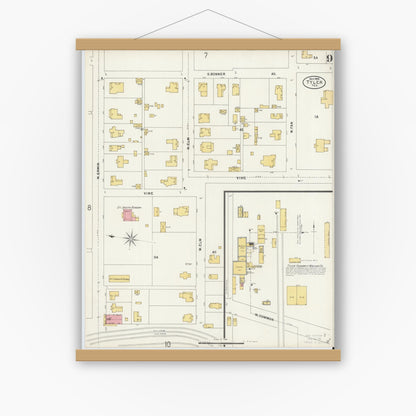 Old map wall art mockup — magnetic wood frame on white wall — Sanborn Fire Insurance Map from Tyler, Smith County, Texas (1898), Sheet #0009