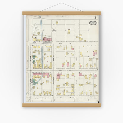 Old map wall art mockup — magnetic wood frame on white wall — Sanborn Fire Insurance Map from Marysville, Union County, Ohio (1895), Sheet #0003