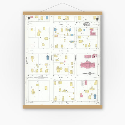 Old map wall art mockup — magnetic wood frame on white wall — Sanborn Fire Insurance Map from Geneva, Kane County, Illinois (1923), Sheet #0008