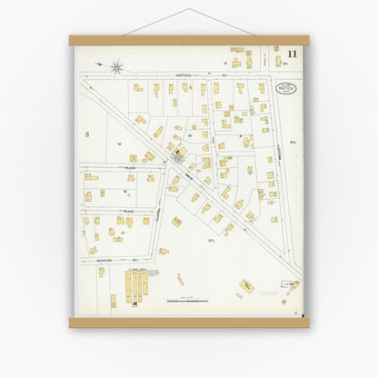 Old map wall art mockup — magnetic wood frame on white wall — Sanborn Fire Insurance Map from Natick, Middlesex County, Massachusetts (1899), Sheet #0011