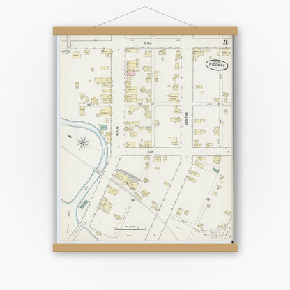 Old map wall art mockup — magnetic wood frame on white wall — Sanborn Fire Insurance Map from Ridgway, Elk County, Pennsylvania (1887), Sheet #0003