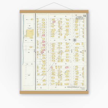 Old map wall art mockup — magnetic wood frame on white wall — Sanborn Fire Insurance Map from Logansport, Cass County, Indiana (1906), Sheet #0011