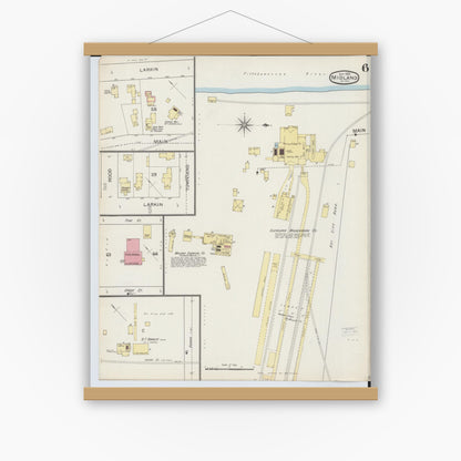 Old map wall art mockup — magnetic wood frame on white wall — Sanborn Fire Insurance Map from Midland, Midland County, Michigan (1893), Sheet #0006