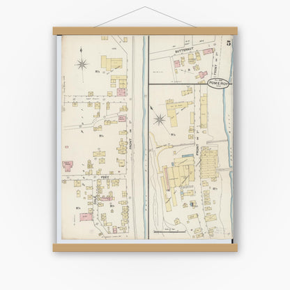 Old map wall art mockup — magnetic wood frame on white wall — Sanborn Fire Insurance Map from Pomeroy, Meigs County, Ohio (1888), Sheet #0005