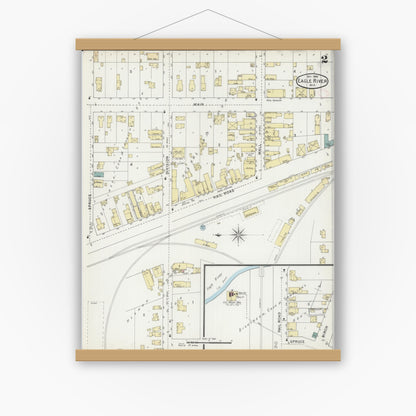Old map wall art mockup — magnetic wood frame on white wall — Sanborn Fire Insurance Map from Eagle River, Vilas County, Wisconsin (1894), Sheet #0002