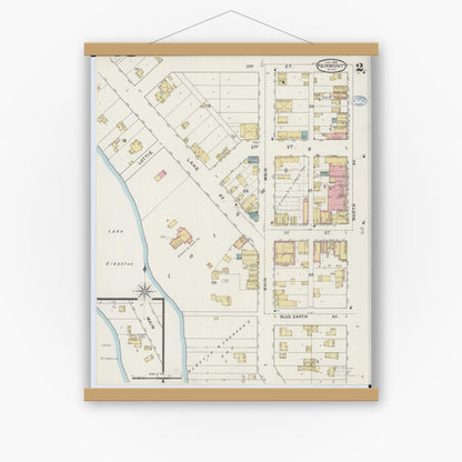 Old map wall art mockup — magnetic wood frame on white wall — Sanborn Fire Insurance Map from Fairmont, Martin County, Minnesota (1894), Sheet #0002