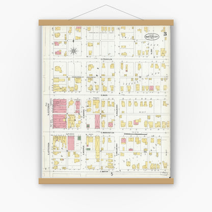 Old map wall art mockup — magnetic wood frame on white wall — Sanborn Fire Insurance Map from Hartford City, Blackford County, Indiana (1901), Sheet #0003