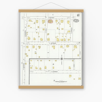 Old map wall art mockup — magnetic wood frame on white wall — Sanborn Fire Insurance Map from Plano, Collin County, Texas (1921), Sheet #0011