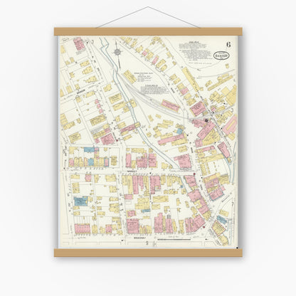 Old map wall art mockup — magnetic wood frame on white wall — Sanborn Fire Insurance Map from Bangor, Northampton County, Pennsylvania (1912), Sheet #0006