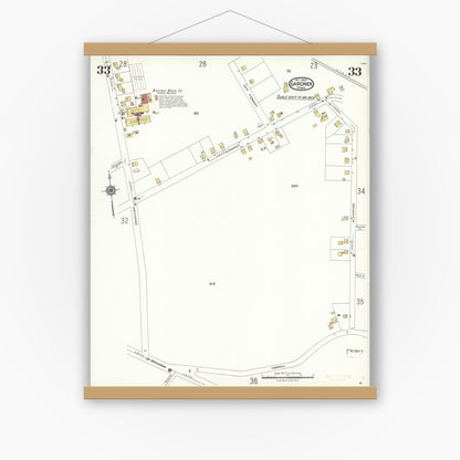 Old map wall art mockup — magnetic wood frame on white wall — Sanborn Fire Insurance Map from Gardner, Worcester County, Massachusetts (1923), Sheet #0033