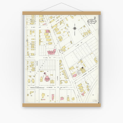 Old map wall art mockup — magnetic wood frame on white wall — Sanborn Fire Insurance Map from Jeffersonville, Clark County, Indiana (1911), Sheet #0002