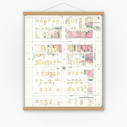 Old map wall art mockup — magnetic wood frame on white wall — Sanborn Fire Insurance Map from Le Mars, Plymouth County, Iowa (1907), Sheet #0004