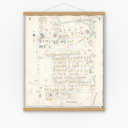 Old map wall art mockup — magnetic wood frame on white wall — Sanborn Fire Insurance Map from Port Washington, Ozaukee County, Wisconsin (1949), Sheet #0007