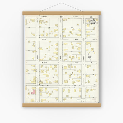 Old map wall art mockup — magnetic wood frame on white wall — Sanborn Fire Insurance Map from Victoria, Victoria County, Texas (1912), Sheet #0015