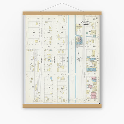 Old map wall art mockup — magnetic wood frame on white wall — Sanborn Fire Insurance Map from Lockport, Will County, Illinois (1891), Sheet #0002