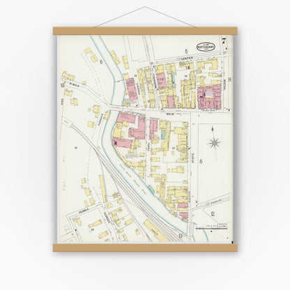 Old map wall art mockup — magnetic wood frame on white wall — Sanborn Fire Insurance Map from North Adams, Berkshire County, Massachusetts (1897), Sheet #0007