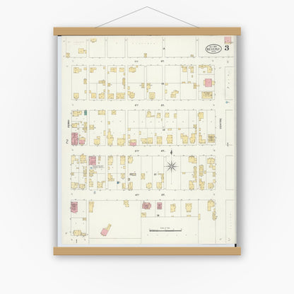 Old map wall art mockup — magnetic wood frame on white wall — Sanborn Fire Insurance Map from Beverly, Washington County, Ohio (1905), Sheet #0003