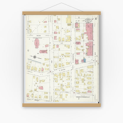 Old map wall art mockup — magnetic wood frame on white wall — Sanborn Fire Insurance Map from Ionia, Ionia County, Michigan (1914), Sheet #0004