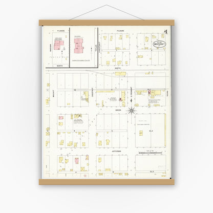 Old map wall art mockup — magnetic wood frame on white wall — Sanborn Fire Insurance Map from Winterset, Madison County, Iowa (1907), Sheet #0004