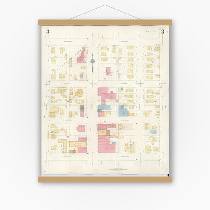 Old map wall art mockup — magnetic wood frame on white wall — Sanborn Fire Insurance Map from Tomah, Monroe County, Wisconsin (1944), Sheet #0003