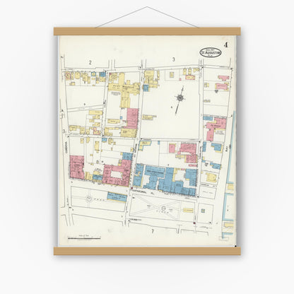 Old map wall art mockup — magnetic wood frame on white wall — Sanborn Fire Insurance Map from Saint Augustine, Saint John's County, Florida (1917), Sheet #0004