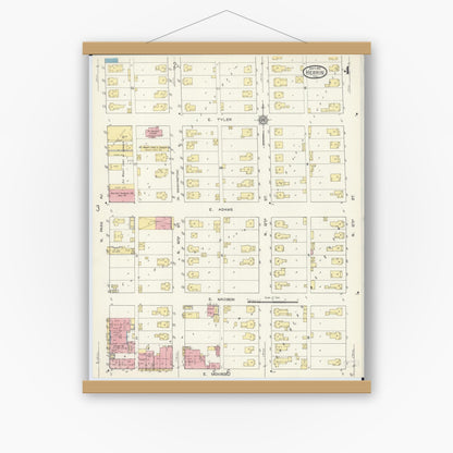 Old map wall art mockup — magnetic wood frame on white wall — Sanborn Fire Insurance Map from Herrin, Williamson County, Illinois (1913), Sheet #0004