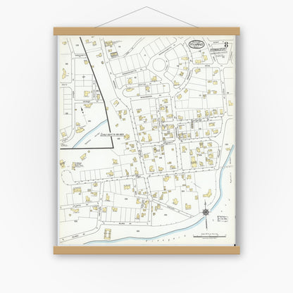 Old map wall art mockup — magnetic wood frame on white wall — Sanborn Fire Insurance Map from Hyannis, Barnstable County, Massachusetts (1919), Sheet #0008