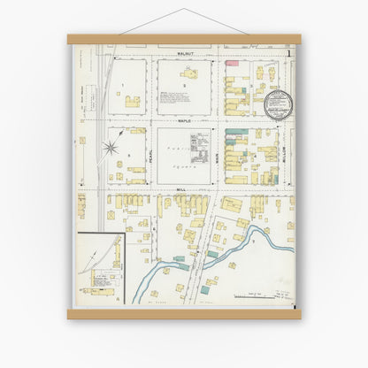Old map wall art mockup — magnetic wood frame on white wall — Sanborn Fire Insurance Map from Port Allegany, McKean County, Pennsylvania (1892) - Complete Map Set