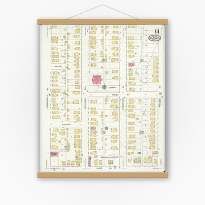 Old map wall art mockup — magnetic wood frame on white wall — Sanborn Fire Insurance Map from Saint Joseph, Berrien County, Michigan (1921), Sheet #0014