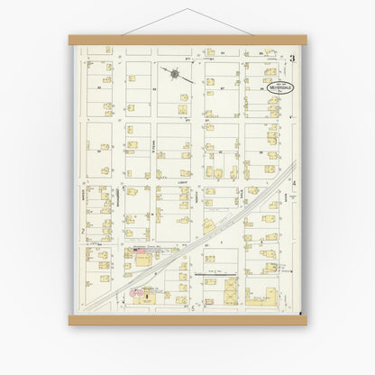 Old map wall art mockup — magnetic wood frame on white wall — Sanborn Fire Insurance Map from Meyersdale, Somerset County, Pennsylvania (1910), Sheet #0003