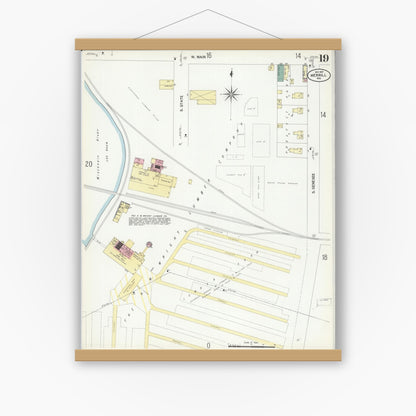Old map wall art mockup — magnetic wood frame on white wall — Sanborn Fire Insurance Map from Merrill, Lincoln County, Wisconsin (1907), Sheet #0019