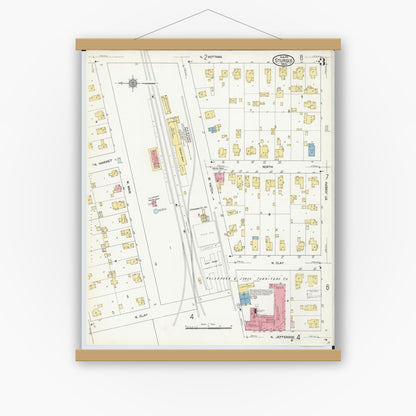 Old map wall art mockup — magnetic wood frame on white wall — Sanborn Fire Insurance Map from Sturgis, Saint Joseph County, Michigan (1911), Sheet #0003